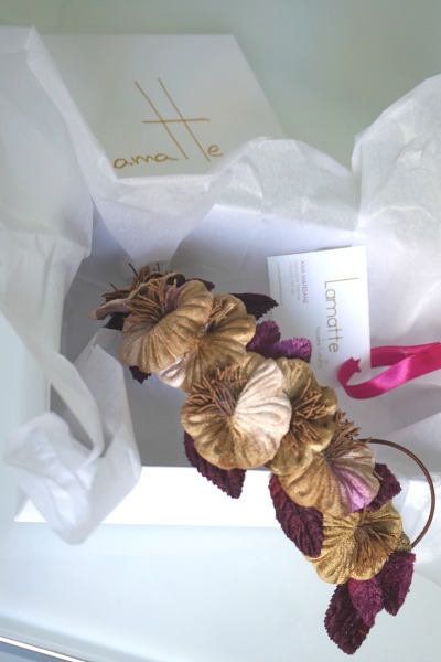 Velvet, gold water lily tiara