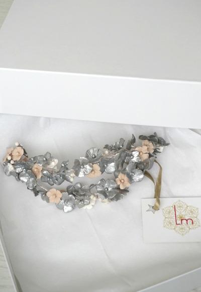 Silver and nude Fascinator