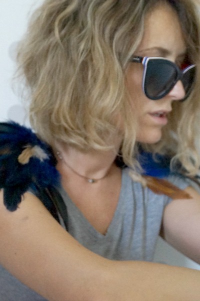 Midnight blue and camel shoulder pad - Imagen 3