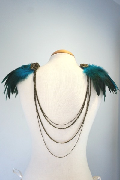 Back necklace with turquoise shoulder pads