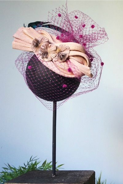 Casquete de seda rosa y buganvilla Margott