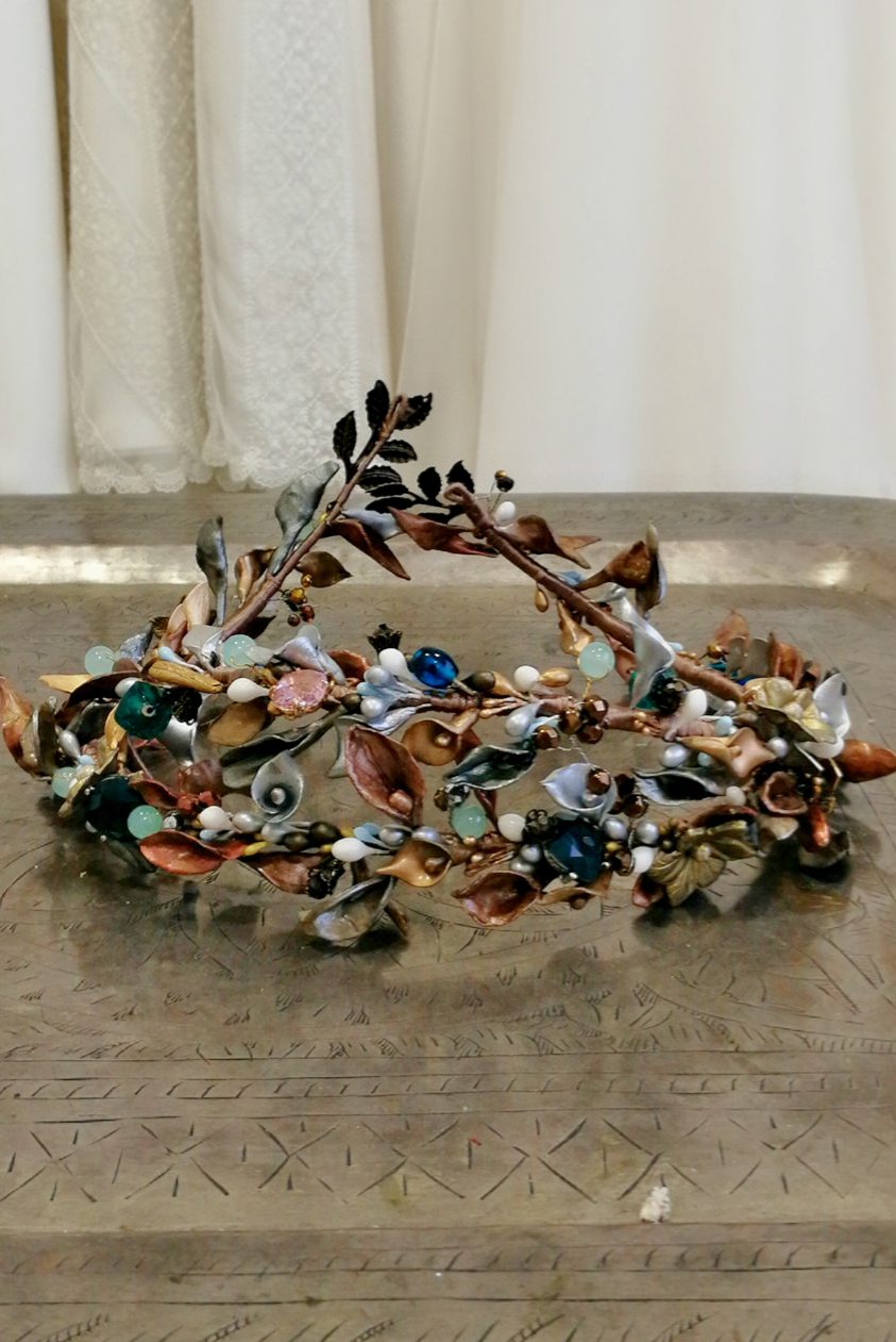 Tiara joya en azules y cobre - Imagen 2